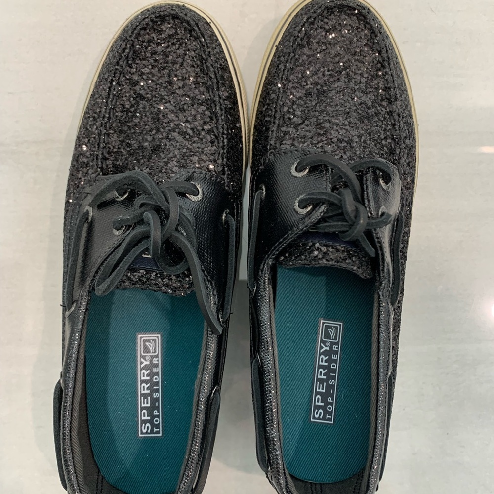 Sperry Top Sider black glitter shoes. Size 7. Never worn